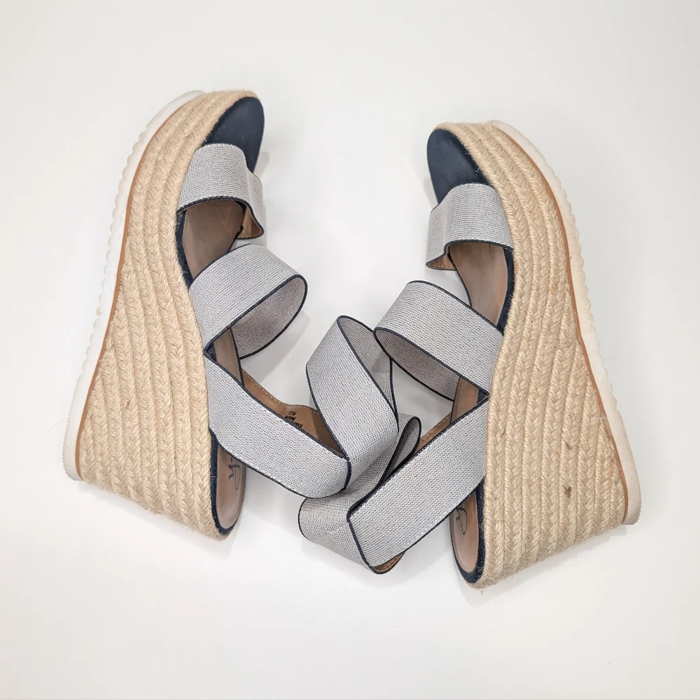 Dexflex Comfort Espadrille Wedge Sandals Size 10 Gray Navy